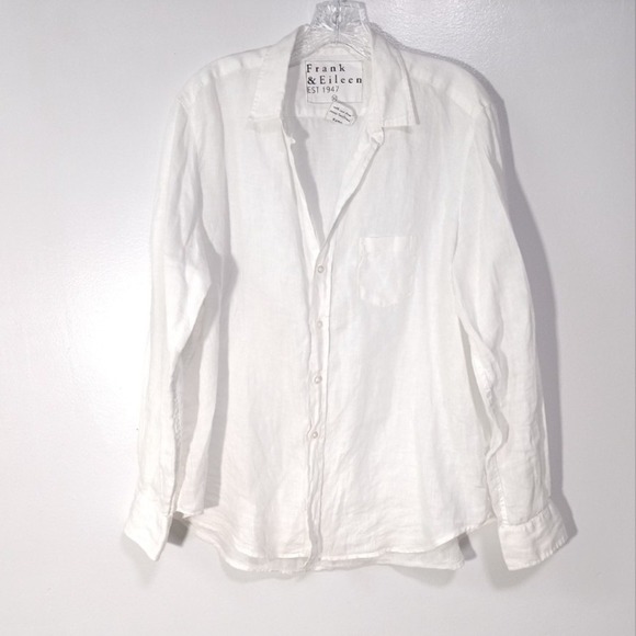 Frank & Eileen EILEEN Relaxed Button Up Shirt in Classic Linen White Lagenlook - Picture 7 of 14